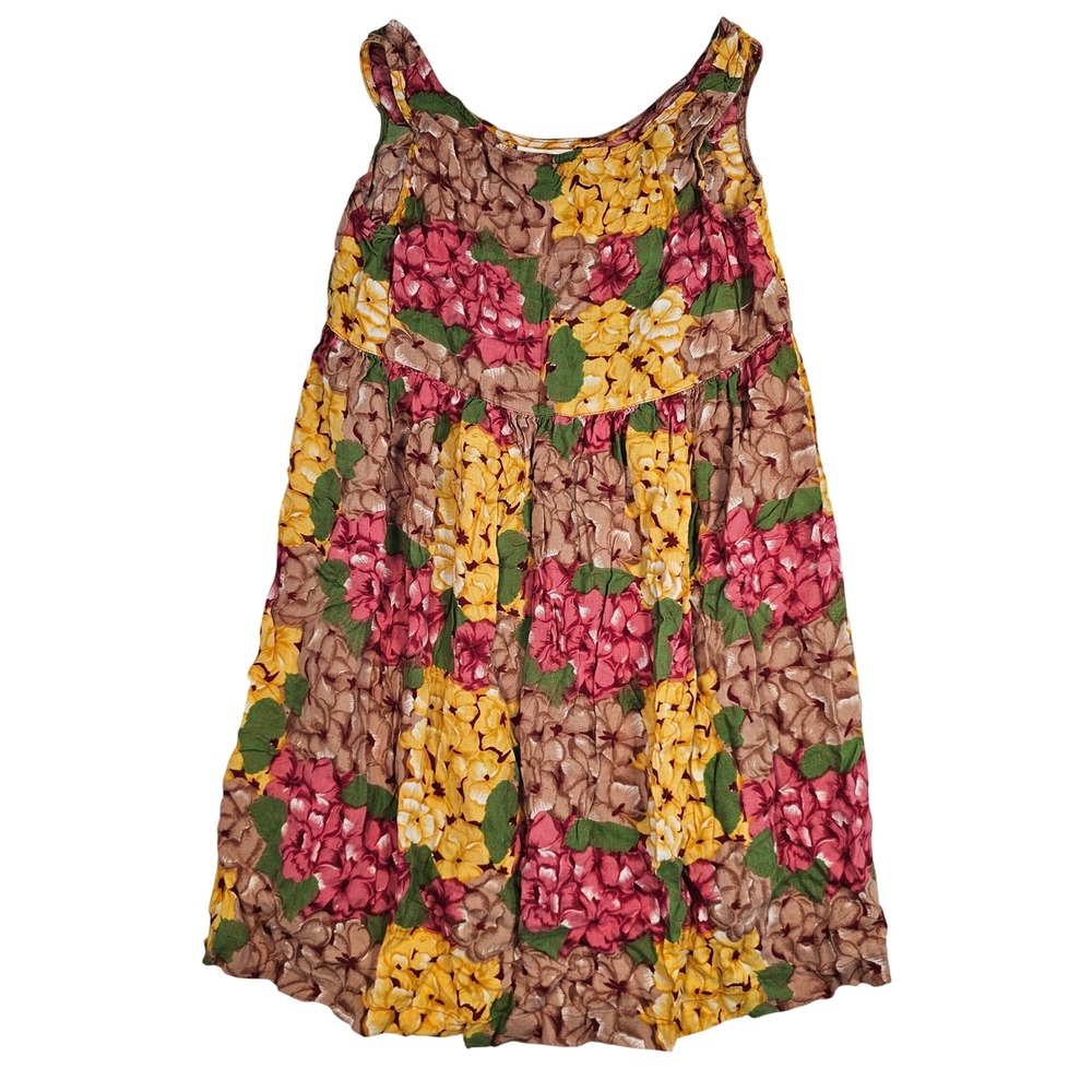Max Studio Basics Floral Hydrangea Cotton‎ Sleeveless Dress Brown Yellow Pink 2